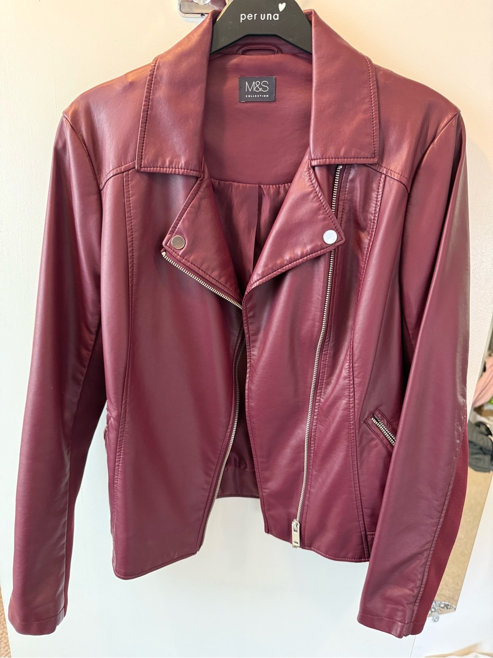 Marks & Spencer Women's Burgundy faux Leather Moto Jacket